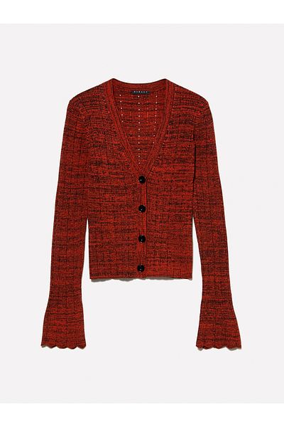 Sisley Women's Red Viscose Blended V-Neck Slim Fit Knitwear Cardigan