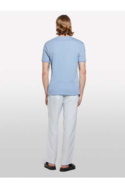 Sisley Ανδρικό μπλουζάκι Aviator Blue 100% βαμβακερό με λαιμόκοψη σε σχήμα V Slim Fit Slub T-Shirt