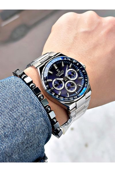 Reward Silver Color Mirrored Glass Function Men's Wrist Watch + Bracelet