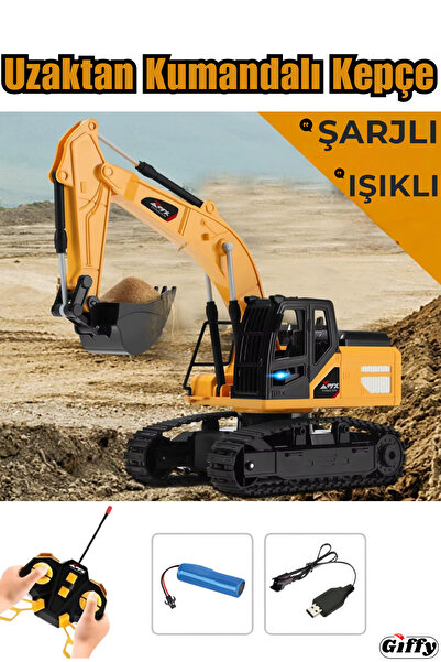 giffy Oyuncak Şarjlı Işıklı Uzaktan Kumandalı Ekskavatör - Kepçesi Hareketli 1:24 Ölçek