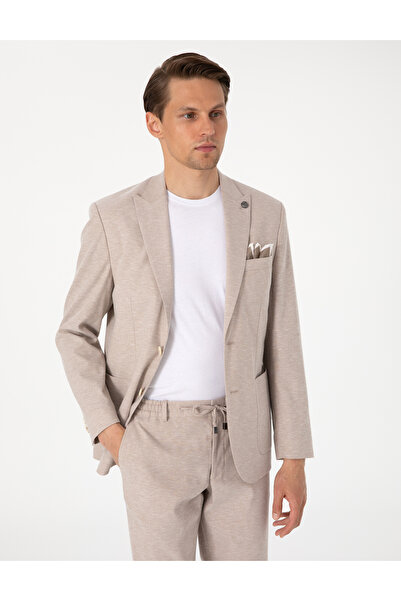 Pierre Cardin Açık Kahverengi Slim Fit Keten Karışımlı Takım Elbise 50306933-VR002