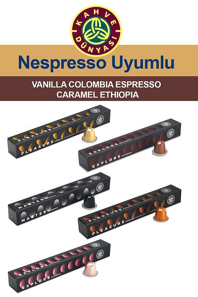 Kahve Dünyası Nespresso 5 Types Capsule Coffee Tasting Set Vanilla Colombia Espresso Caramel Ethiopia 5X10