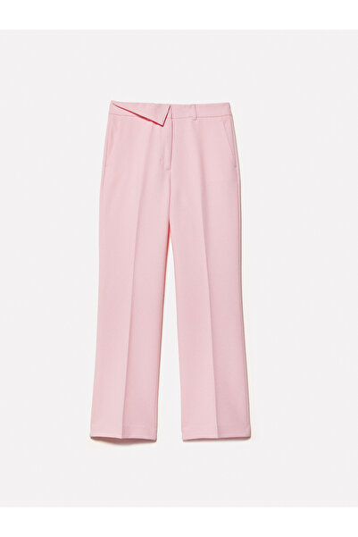 Sisley Women's Light Pink Stretch Viscose Waist Detail Regular Waist Straight Leg Pants
