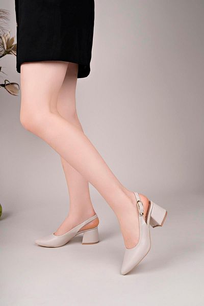 Aymood Pantofi de damă cu toc mic Stone 5 Cm Toc Piele crem