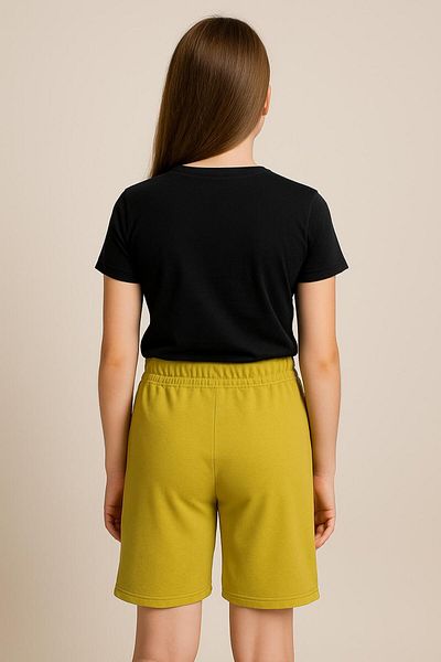 Babix Girl's Lovely Written Elastic Waist Combed Cotton Summer Capri - Mustard Yellow