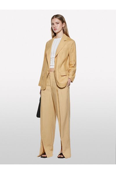 Sisley Women's Paper Bag 100% Linen Single Button Blazer Jacket