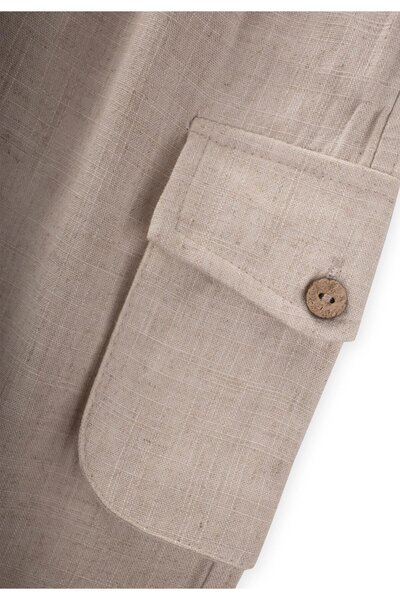 Cigit Çift Körük Cepli Keten Pantolon 2-7 Yaş Naturel