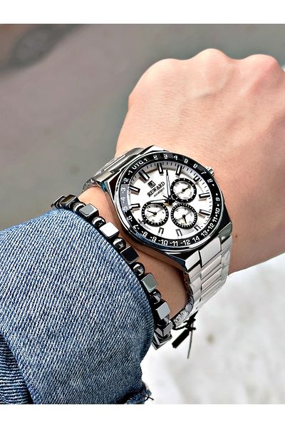 Reward Silver Color Mirrored Glass Function Men's Wrist Watch + Bracelet