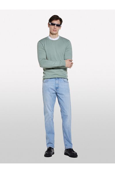 Sisley Men's Ice Blue Cotton Blend Regular Fit Denim Trousers