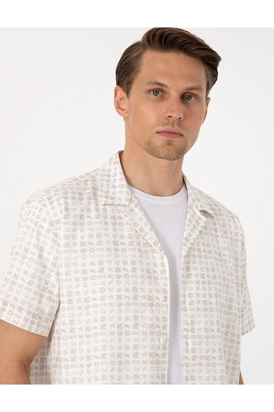 Pierre Cardin Μπεζ Comfort Fit κοντομάνικο πουκάμισο 50304509-VR011