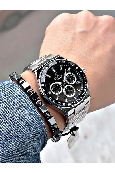 Reward Silver Color Mirrored Glass Function Men's Wrist Watch + Bracelet