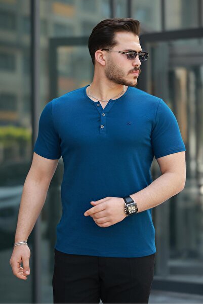 Miron تي شيرت بأزرار أمامية وياقة دائرية وأكمام قصيرة وقصة عادية - 2510