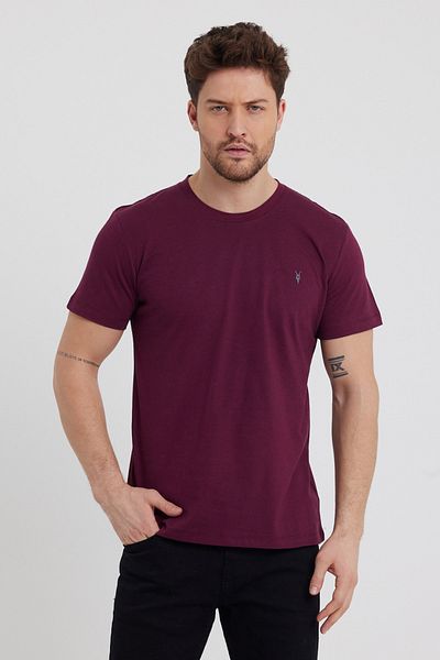 COMBİNE MİCHAİL Men's 5-Piece 100% Cotton Summer T-Shirt Set Colors: Burgundy-Khaki-Brown-Cagla-Fume