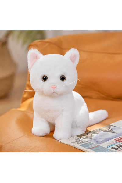 Choice قطة بيضاء بطول 25 سم تقريبًا، قطة رمادية بيضاء سوداء، لعبة قطيفة محاكا...