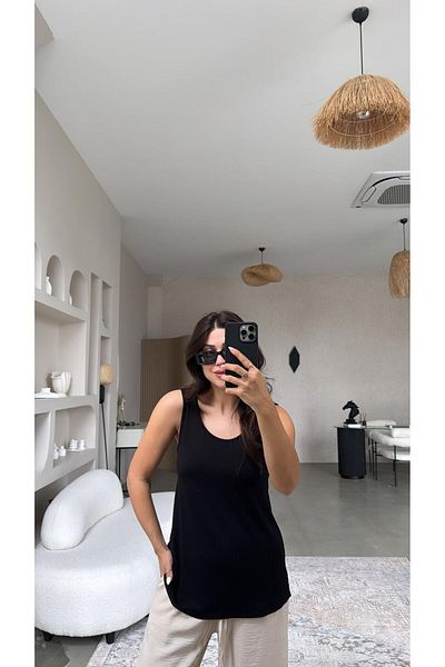 Buket Teke Black Thick Strap Casual Tank Top