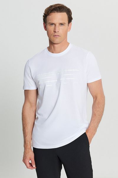 ALTINYILDIZ CLASSICS Men's White Cotton Slim Fit Slim Fit Crew Neck Printed Stretchy T-Shirt