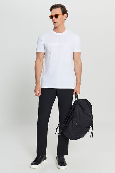 ALTINYILDIZ CLASSICS Men's White Cotton Slim Fit Slim Fit Crew Neck Printed Stretchy T-Shirt
