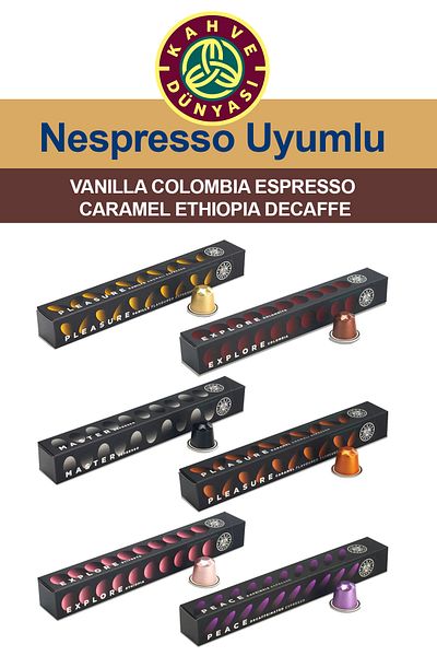 Kahve Dünyası 6 Types Capsule Coffee Tasting Set Vanilla Colombia Espresso Caramel Ethiopia Decaffeinated 6X10
