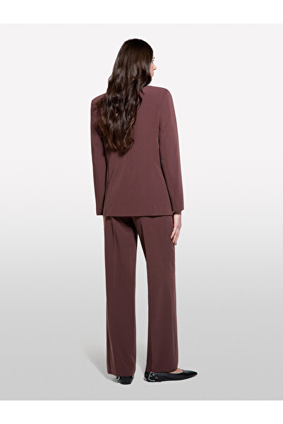 Sisley Kadın Koyu kahverengi Streç Viskozlu Düğme Detaylı Regular Fit Blazer Ceket