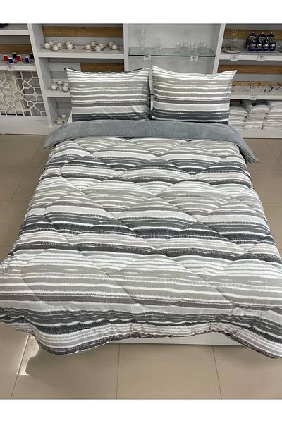 Sudemhome Double Double Sided Luxury Welsoft Elite Quilt Soft Fleece Quilt and Pillowcase Tasel Gray