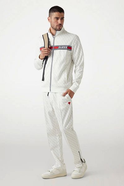 Guess White Men's Stand Collar Patterned Zip Jacket Z2Bq06Fl04Qp05N-Korbin Full Zip Tra