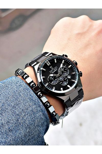 Reward Black Color Functions Active Men's Wrist Watch + Bracelet