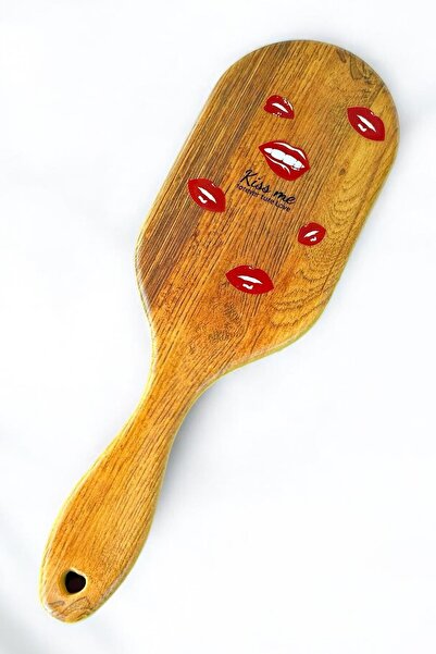 TAKIŞTIR Βούρτσα/χτένα μαλλιών με ξύλινη εμφάνιση και καφέ χρώμα