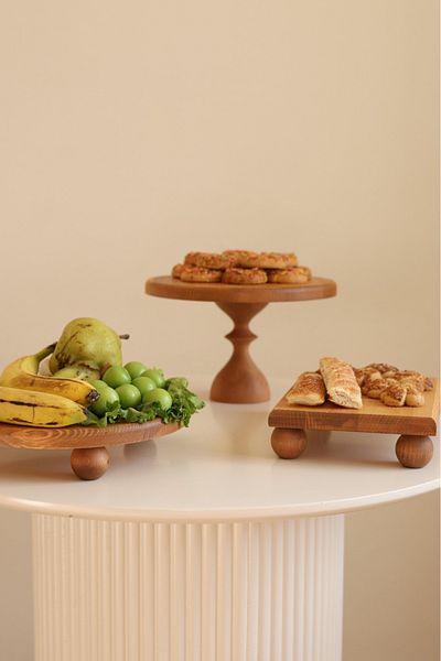 justwood 3 Pcs 25/14 Cm. Mummy, 25 cm Risus and 17X25 cm Risus Wooden Cake Presentation Serving Plate Set