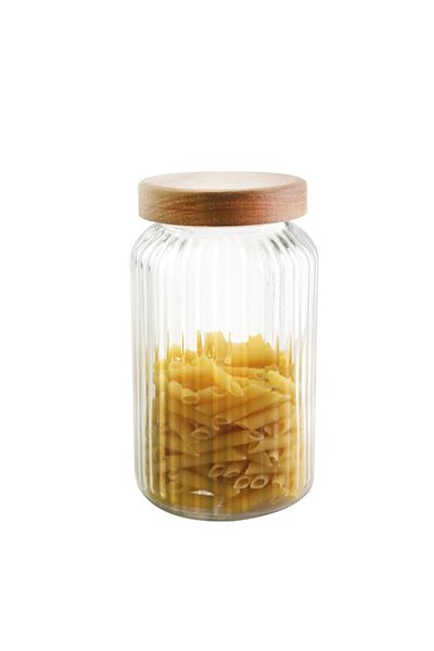 Qerhome Glass Striped Food Jar with Bamboo Lid 4900 ml