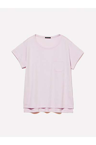 Sisley Women's Light Pink 100% Cotton Wide Crew Neck Slim Fit Plain T-Shirt