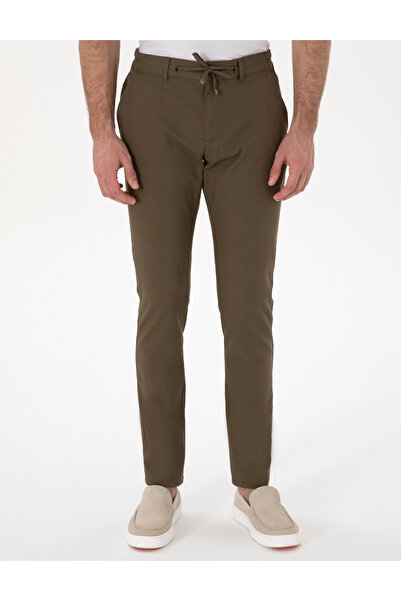 Pierre Cardin Haki Slim Fit Keten Görünümlü Kanvas Pantolon 50308086-VR027