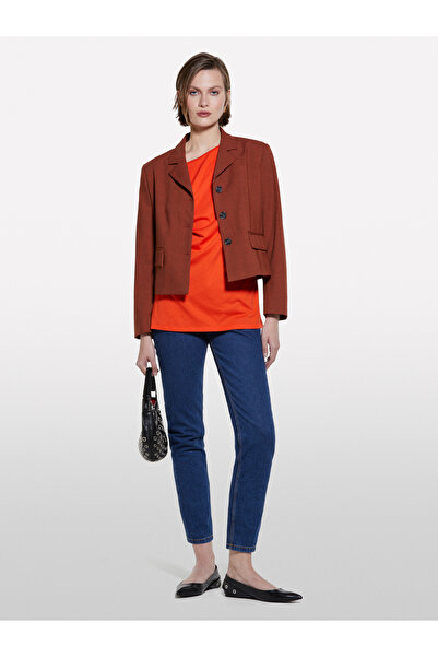 Sisley Women's Pomegranate Flower Modal Blended Boat Neck Regular Fit T-Shirt