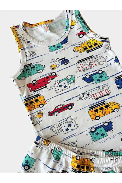 elmas kids Boy's Cotton Cars Patterned Tank Top Boxer Set