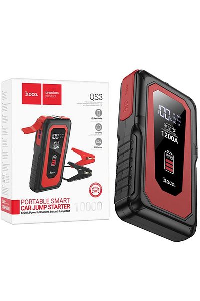 REDz Accessories Hoco QS3 Battery, Car Jump Starter Cables, Powerbank 10,000mAh, Dual USB + Type-C, Black-Red