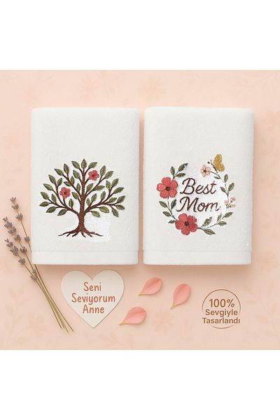 Lucy and Home Best Mom, Microcotton Embroidered Mother's Day Towel Set 40X60Cm