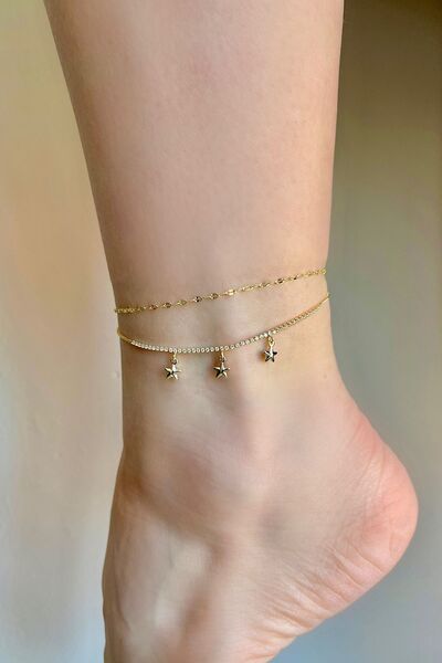 Bijou Luz Yıldız Figürlü Su Yolu Detaylı Çift Zincir Halhal