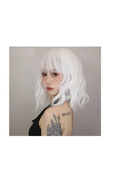 Gratia 1Pcs Short Curly White Lolita Anime Wig