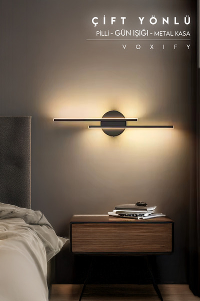 luxshome Çift Yön Kablosuz Pilli Yapışkanlı Salon Tablo Duvar Resim Televizyon Kenarı Aplik Duvar Aydınlatma