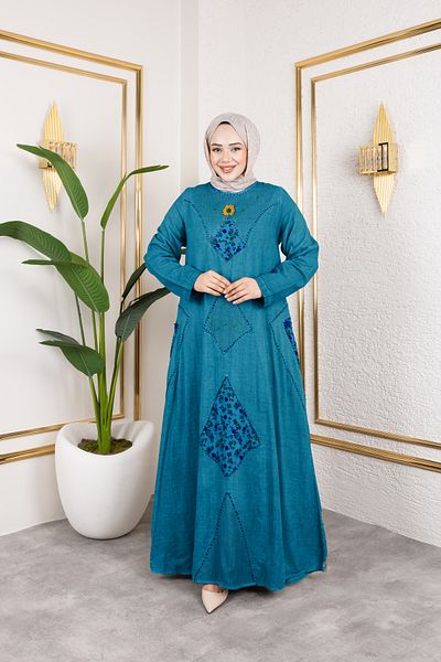 nevmira Flower Printed Dress with Piece Detail