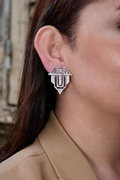 My Life Accessory Women's Steel Serenay Leyla Earrings with Stones Model Large Size