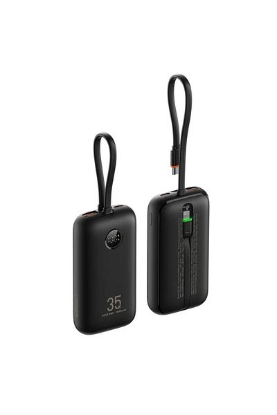 REDz Accessories External Battery with Integrated USB Type-C/Lightning Cables, Veger W1188, 10,000mAh, 35W, Black
