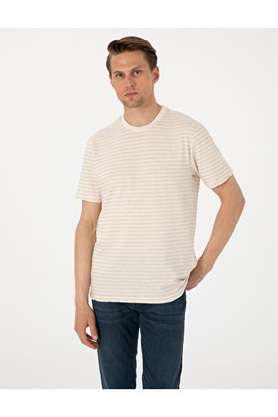 Pierre Cardin Μπεζ μπλουζάκι κανονικής εφαρμογής από μείγμα λινού 50303857-VR011