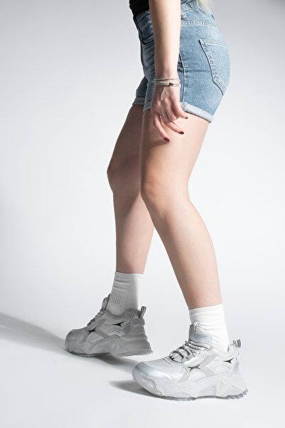 Marjin Women's Sneaker Thick Sole Lace-Up Multi-Piece Sports Shoes Mizon Silver