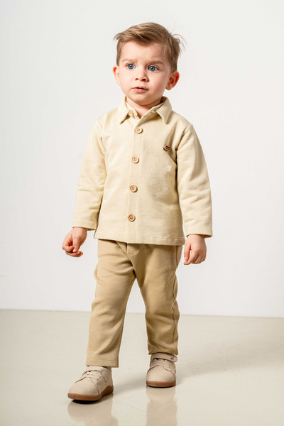 bombe Baby Kids krém - Khaki pamut 2 részes szett First Ben Trend Fashion alsó felső szett