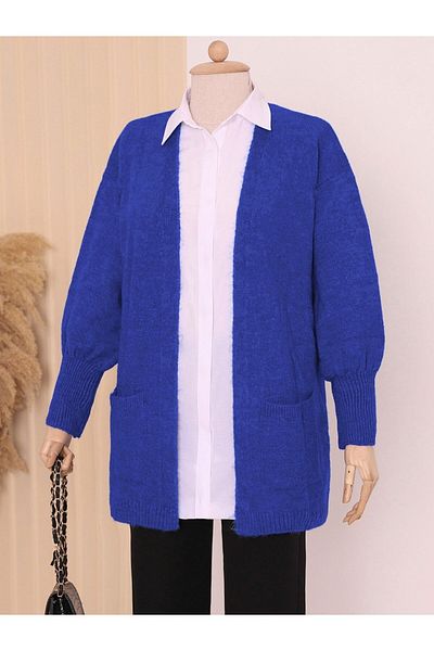 Modamorfo Yumoş Saks Knitwear Cardigan - Double Pockets