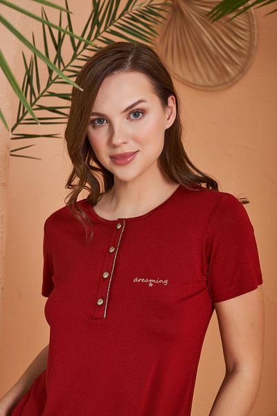PJS Dreaming Women's Gold Detailed Collar Buttoned Short Sleeve Pajama Set