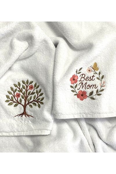 Lucy and Home Best Mom, Microcotton Embroidered Mother's Day Towel Set 40X60Cm
