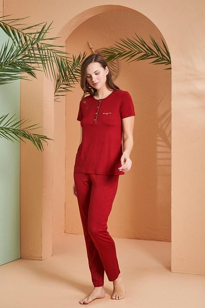 PJS Dreaming Women's Gold Detailed Collar Buttoned Short Sleeve Pajama Set