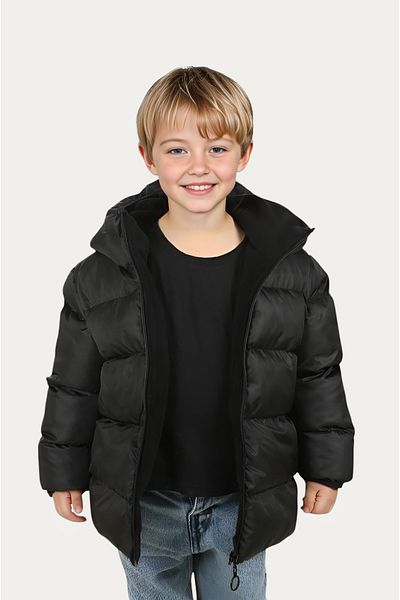 Outriverkids Boy's Black Fleece Hooded Waterproof Windproof Inflatable Winter Coat & Coat