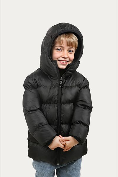 Outriverkids Boy's Black Fleece Hooded Waterproof Windproof Inflatable Winter Coat & Coat